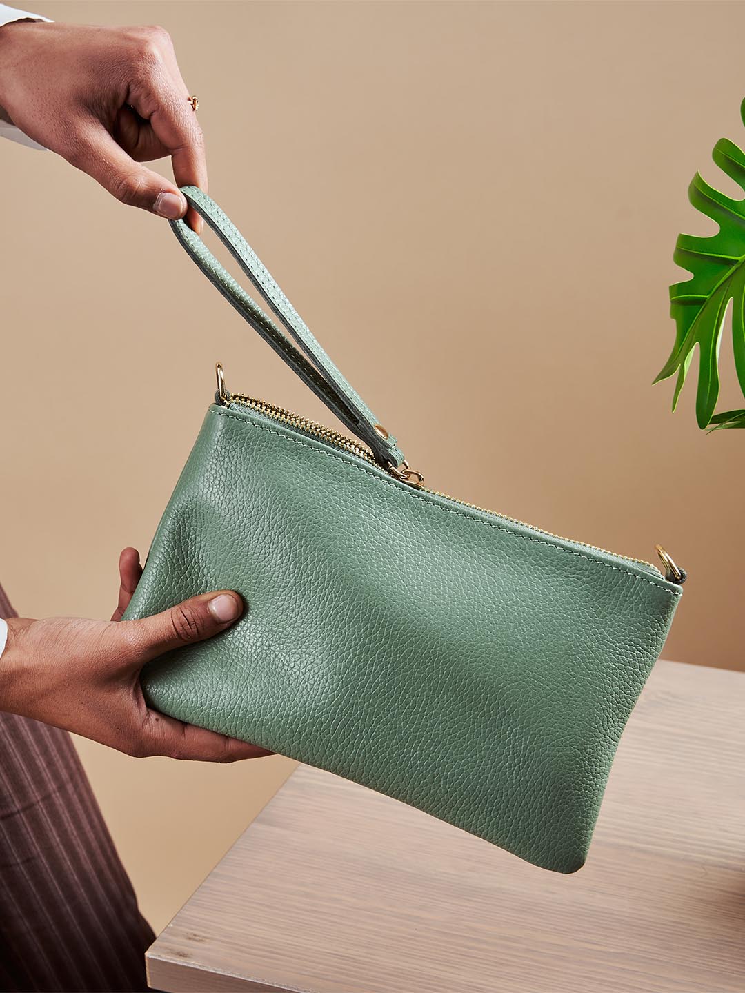 Eleganza Duo-Size Leather Clutch